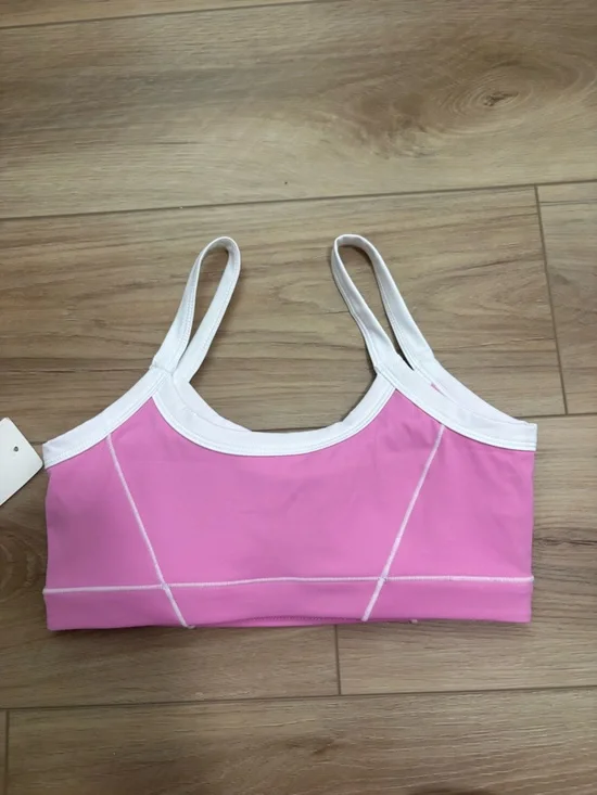 ALO Yoga Pink Sports Bra with White Trim - Picture 2 of 4